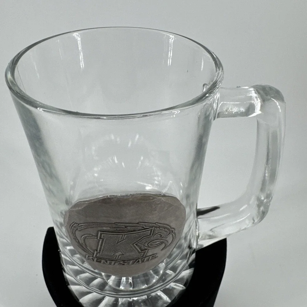 Beer Mug Stein Clear Glass Kent State‎ University Pewter Logo 5.5